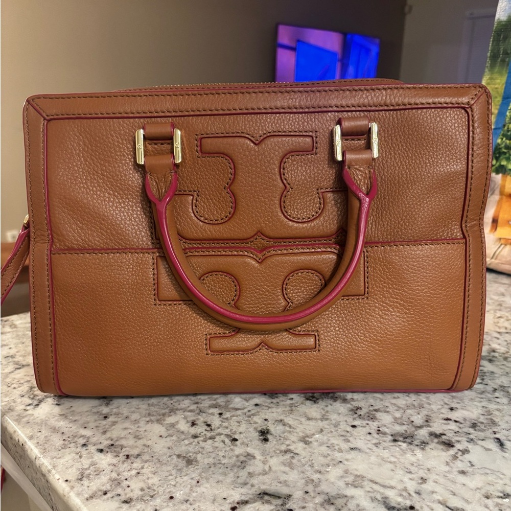 Tory Burch Brown purse with Pink Trim